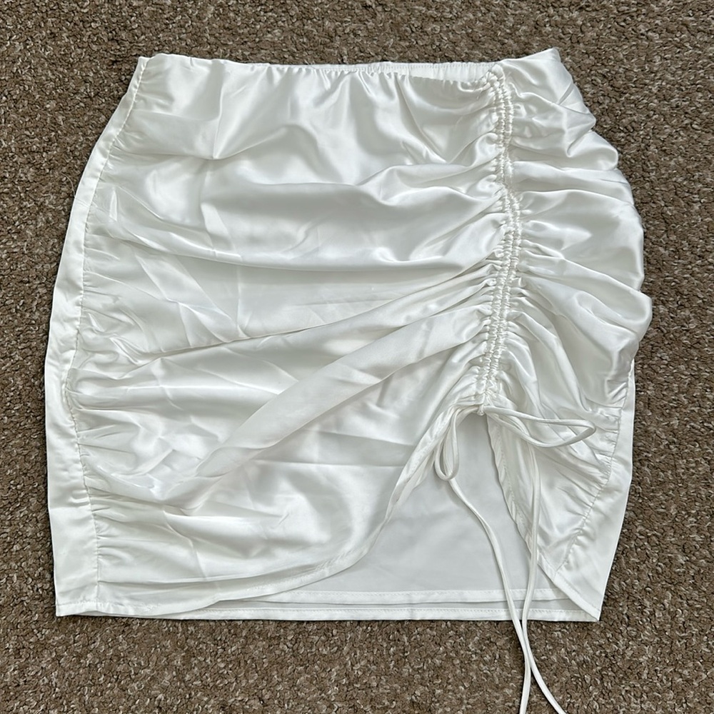 12th Tribe White Satin Mini Skirt